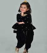 Titrit Full Sleeves Gota Patti  Flower Detailed Sequin Embellished Peplum Kurta With Dhoti & Dupatta - Black