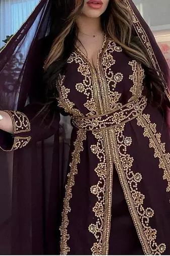 Wine Georgette Kaftan for Brides
