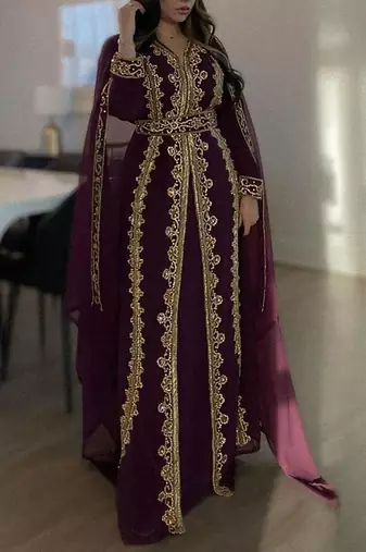 Wine Georgette Kaftan for Brides