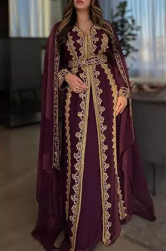 Wine Georgette Kaftan for Brides