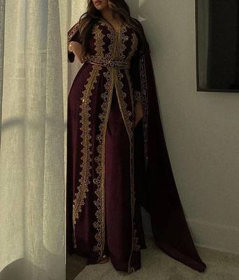 Wine Georgette Kaftan for Brides 5