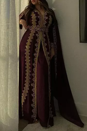 Wine Georgette Kaftan for Brides