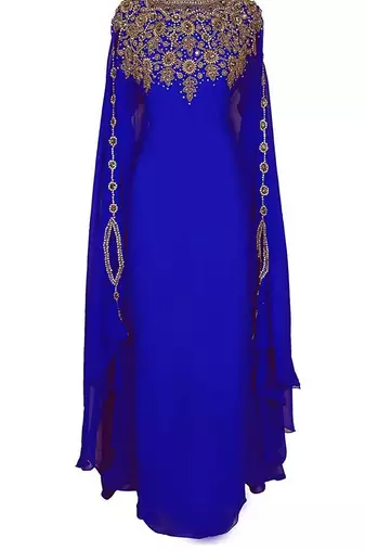 Blue Zari & Stone Work Stitched Georgette Abaya