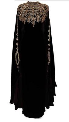 Black Zari & Stone Work Stitched Georgette Abaya 3