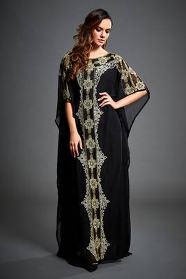 Black Zari & Stone Work Stitched Georgette Farasha Wedding Dress 1