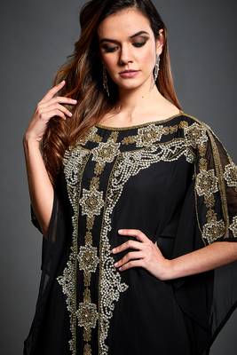 Black Zari & Stone Work Stitched Georgette Farasha Wedding Dress 2