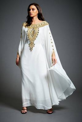 White Zari & Stone Work Stitched Georgette Farasha Wedding Dress 1