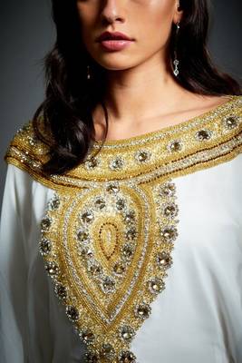 White Zari & Stone Work Stitched Georgette Farasha Wedding Dress 2
