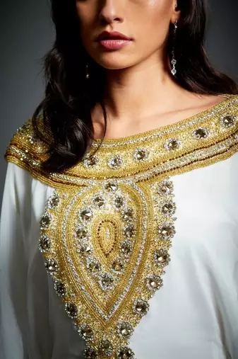 White Zari & Stone Work Stitched Georgette Farasha Wedding Dress