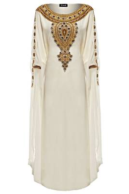 White Zari & Stone Work Stitched Georgette Farasha Wedding Dress 3