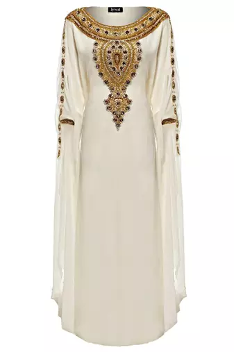 White Zari & Stone Work Stitched Georgette Farasha Wedding Dress