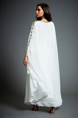 White Zari & Stone Work Stitched Georgette Farasha Wedding Dress 4