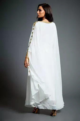 White Zari & Stone Work Stitched Georgette Farasha Wedding Dress