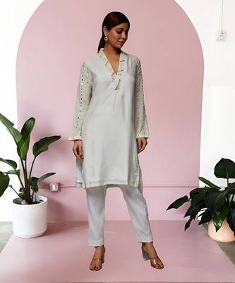 White russian silk kurta set 1