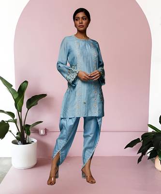 Sky blue silk kurta set 1