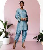 Sky blue silk kurta set