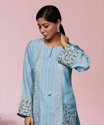 Sky blue silk kurta set 2