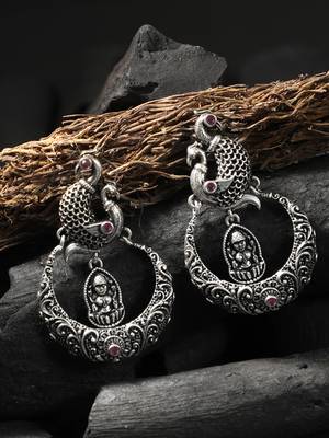 Women silver-plated peacock stone-studded drop earrings 1