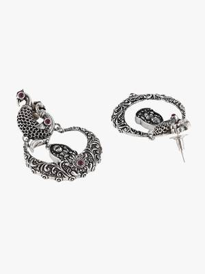 Women silver-plated peacock stone-studded drop earrings 4
