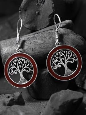 Women silver-plated tree  drop earrings 1