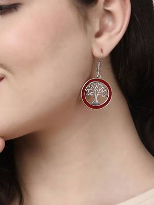 Women silver-plated tree  drop earrings 2