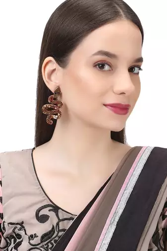 Women brown snake shapped drop earrings