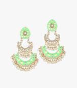 24ct gold-plated & stone-studded green enameld crescent earrings with pearls