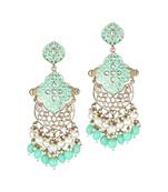 24ct gold-plated & stone-studded mint enameld with pearls contemporary drop earrings