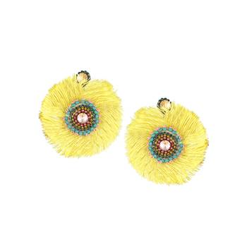Women yellow stone-studded beads circular earrings 1