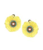 Women yellow stone-studded beads circular earrings
