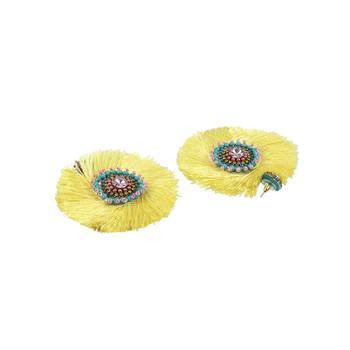 Women yellow stone-studded beads circular earrings 4