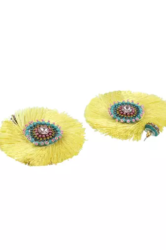 Women yellow stone-studded beads circular earrings