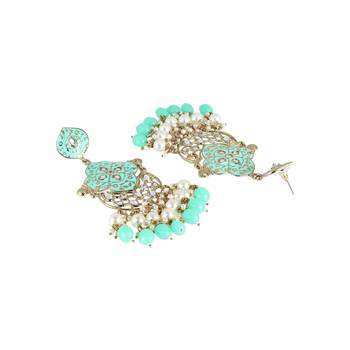 24ct gold-plated & stone-studded mint enameld with pearls contemporary drop earrings 4
