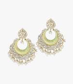 24ct gold-plated & stone-studded enameld with pearls yellow chandbalis earrings