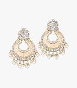 24ct gold-plated & stone-studded peach enameld with pearls contemporary chandbalis earrings