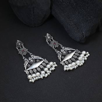 Oxidised silver contemporary drop earrings 1