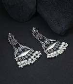 Oxidised silver contemporary drop earrings