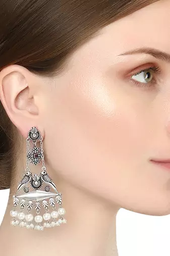 Oxidised silver contemporary drop earrings
