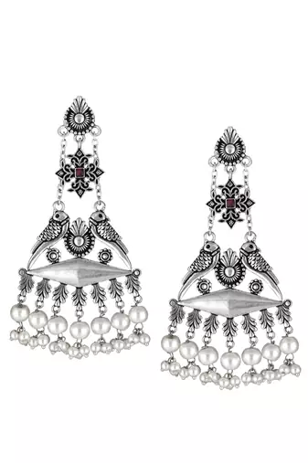 Oxidised silver contemporary drop earrings