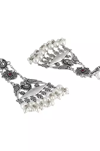 Oxidised silver contemporary drop earrings