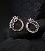 Women pink stone rose gold-plated flower stud earrings