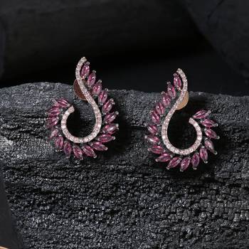 Rhodium plated handcrafted cz pink stone earrings 1