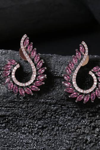 Rhodium plated handcrafted cz pink stone earrings