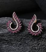 Rhodium plated handcrafted cz pink stone earrings