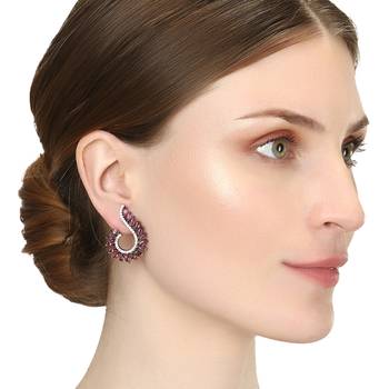 Rhodium plated handcrafted cz pink stone earrings 2