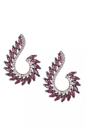 Rhodium plated handcrafted cz pink stone earrings