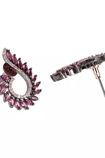 Rhodium plated handcrafted cz pink stone earrings