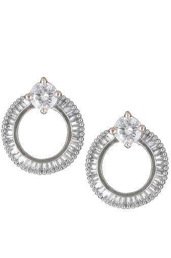 Women silver-toned rhodium-plated handcrafted cz stone studs earrings