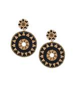 Women black and cream beads circular drop earrings