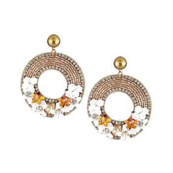 Women white and gold flower with stone-studded circular earrings 1